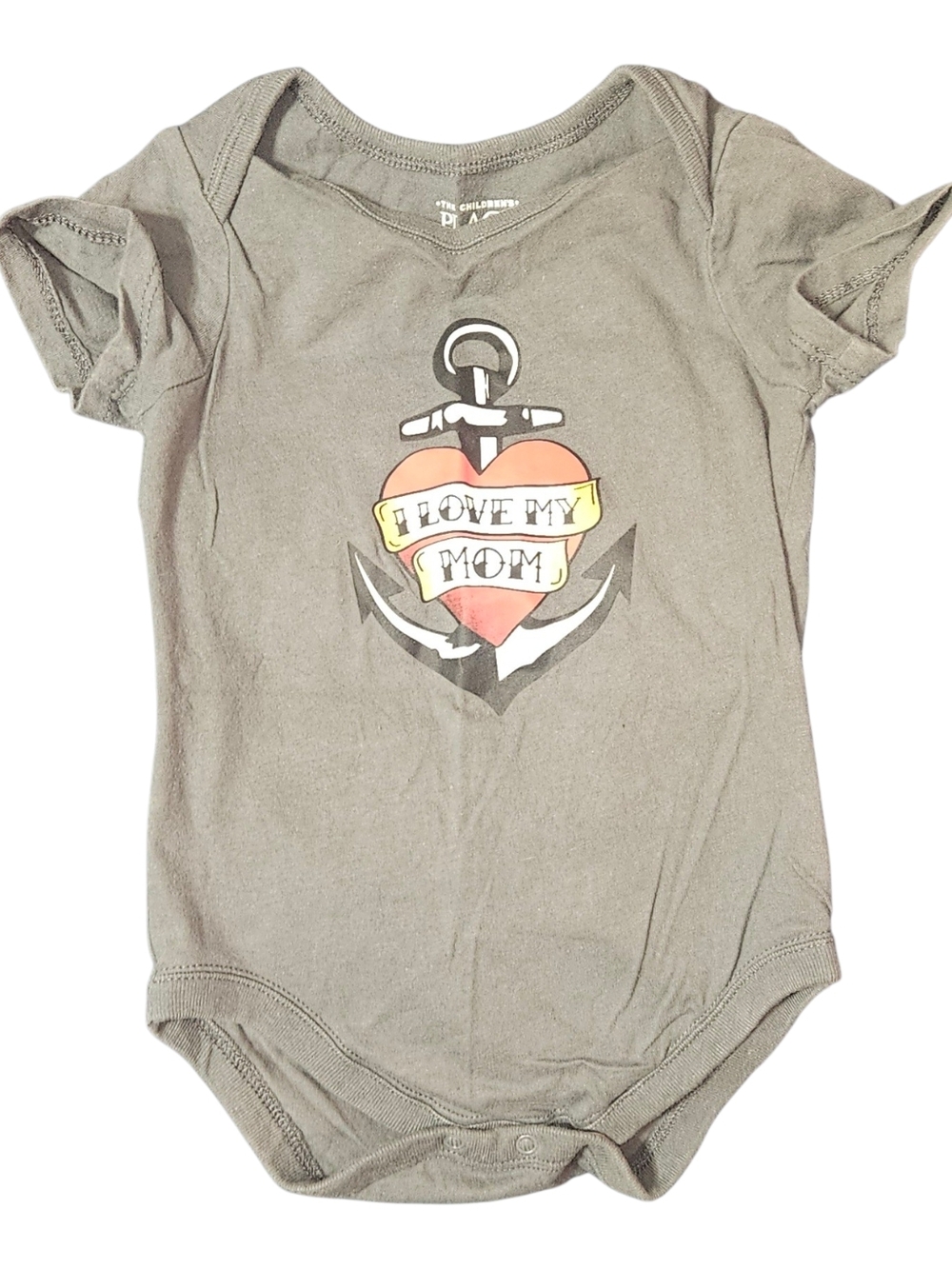 The Children's Place Gray 'I Love My Mom' Anchor Graphic One-Piece Bodysuit